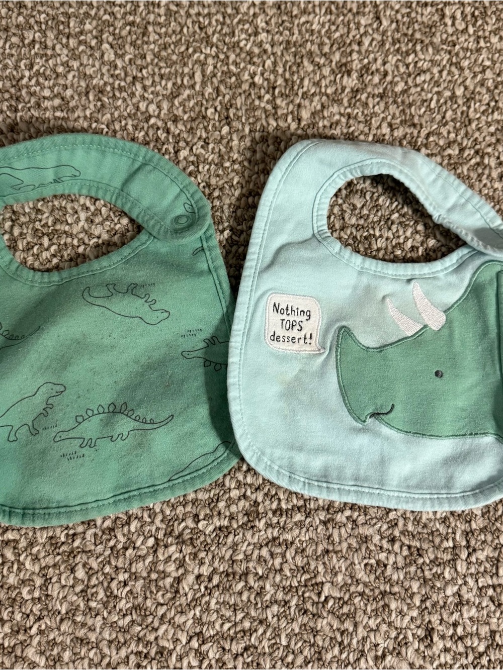 just one you by Carter's Baby Bib Lot of 2 Dinosaur Green Blue One Size